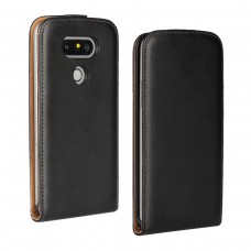 LG G5 - Genuine Leather Up Down Flip Protective Phone Cover Case - Black